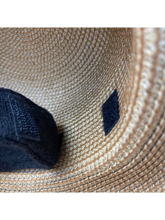 Eric Javits Womens Natural & Black Squishee Straw Sun Hat Adjustable Band OS main image 9